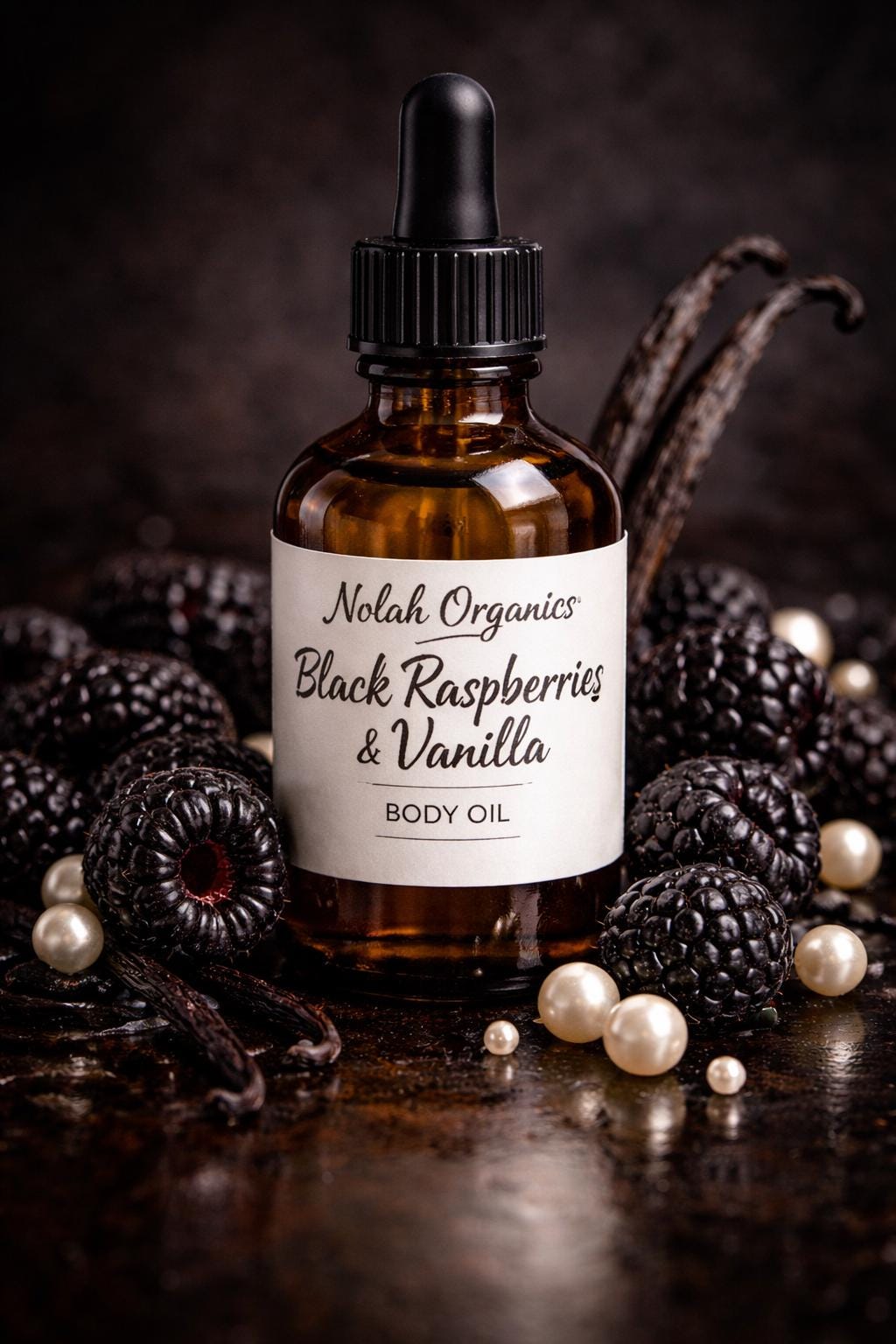 Black Raspberry and Vanilla Body Oil in a 4 oz bottle