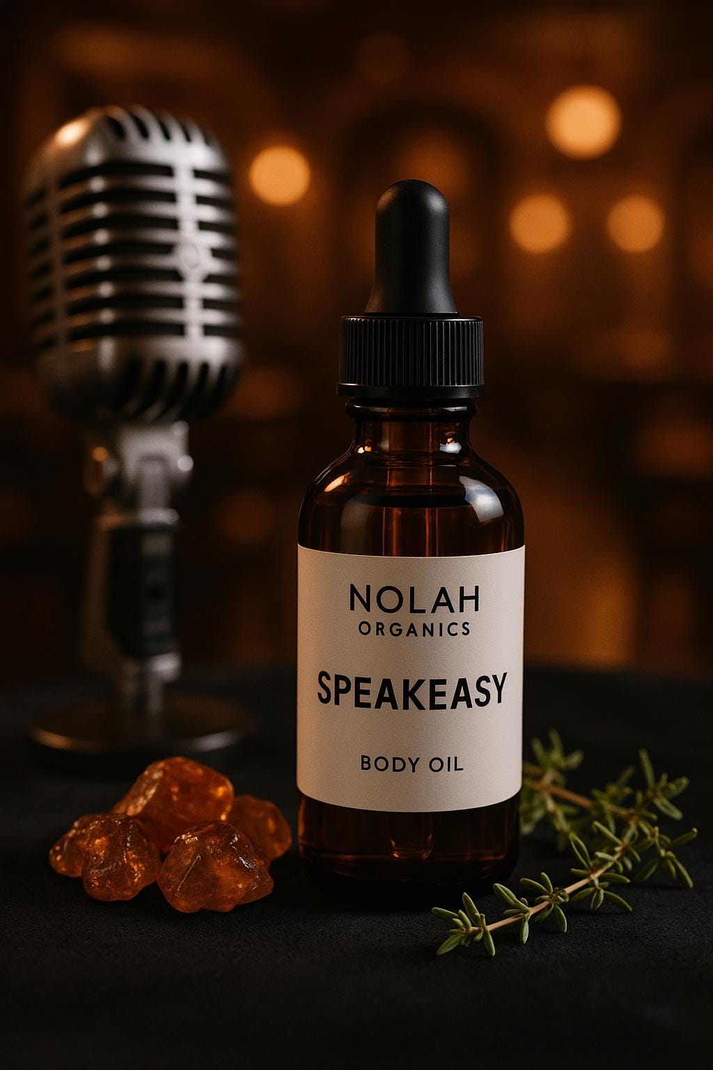 Speakeasy moisturizing body oil with amber leather and saffron