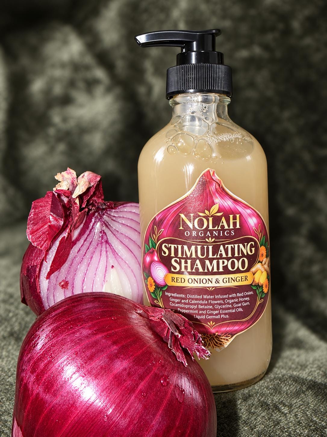 Red Onion and Ginger Shampoo, Peppermint Scalp Cleanser, Botanical Wash for Natural Hair & Locs