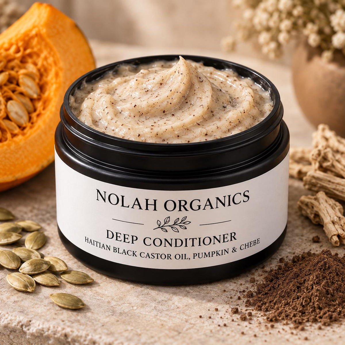 Haitian Black Castor Oil, Pumpkin and Chebe Deep Conditioner | Moisturizing Hair Mask for Dry Curly, Coily & Natural Hair
